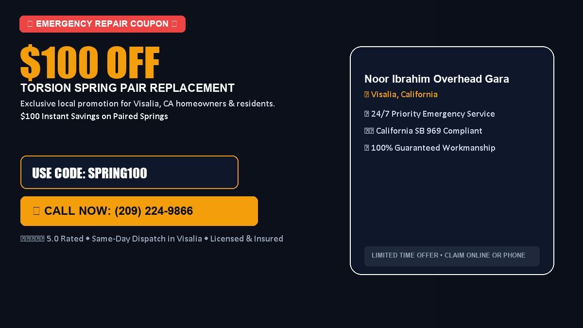 Noor Ibrahim Overhead Garage Door Service $100 OFF Dual Torsion Spring Replacement in Visalia, CA