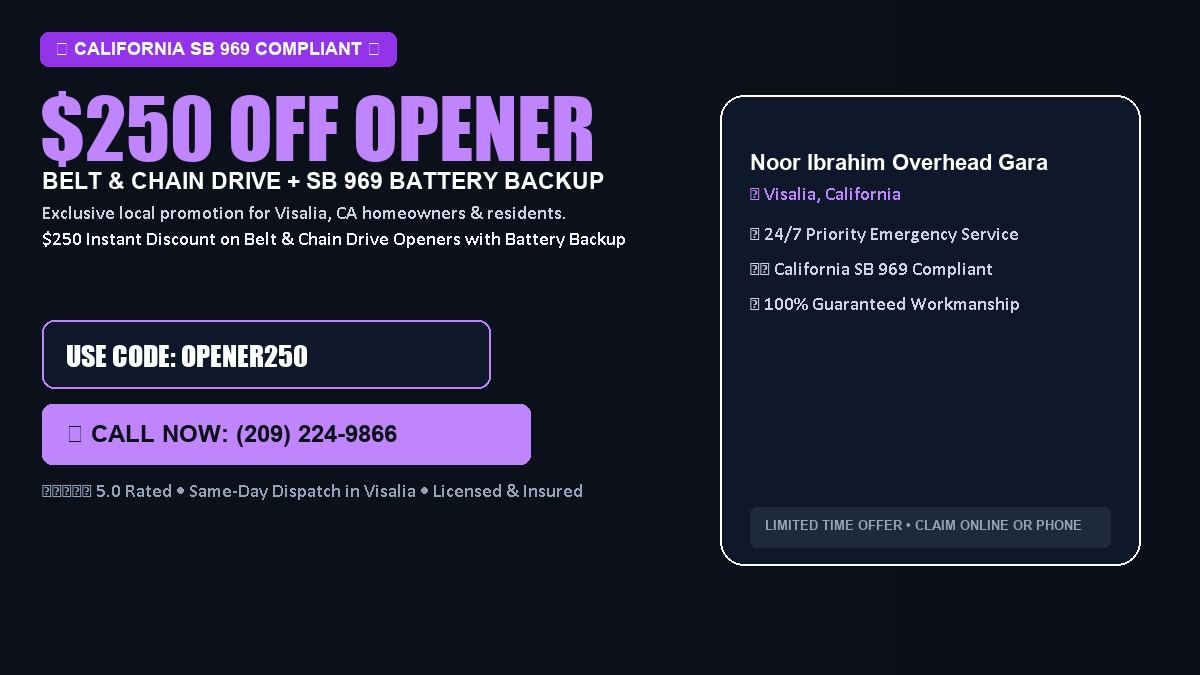 Noor Ibrahim Overhead Garage Door Service $250 OFF Premium LiftMaster Opener Installation in Visalia, CA